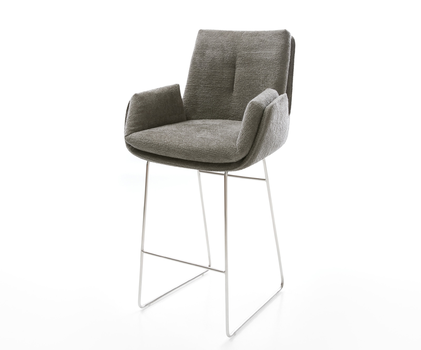 Barstuhl Clea-Flex Bouclé Soft Schlamm Kufengestell Edelstahl Silberfarben