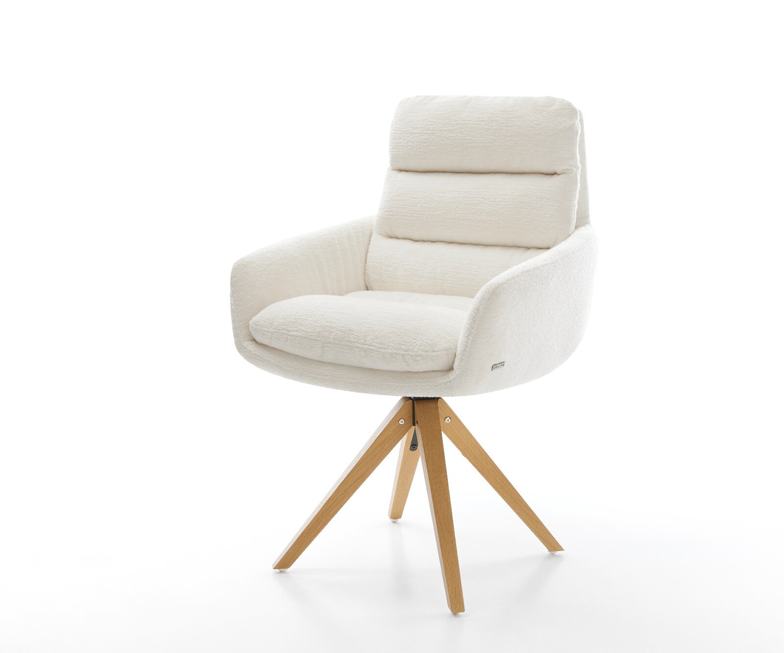 Drehstuhl Abelia-Flex mit Armlehnen Bouclé Soft Beige Holzgestell kantig Natur 360° drehbar