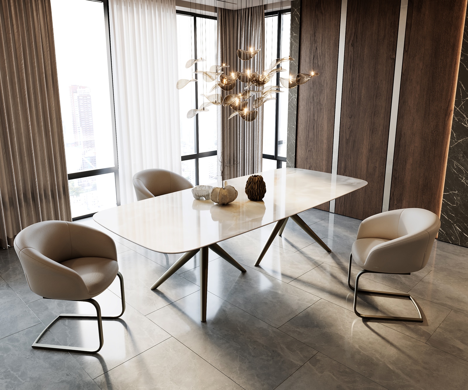 Esstisch Edge Boot 270x120 Keramik Iris FMG Onice Grigio Estelar rund Metall Effektfinish Titan 7