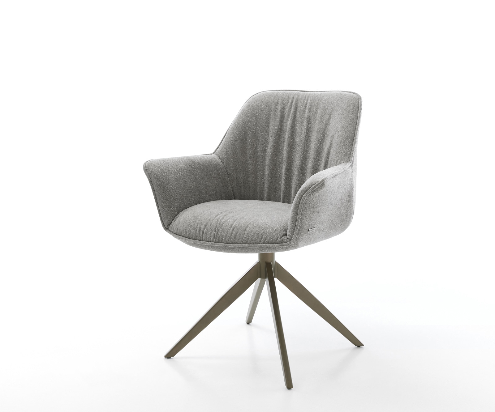 Chaise-pivotante Keila-Flex avec accoudoirs tissu structuré doux gris pied croisé large aspect titane pivotement sur 360° fonction bascule