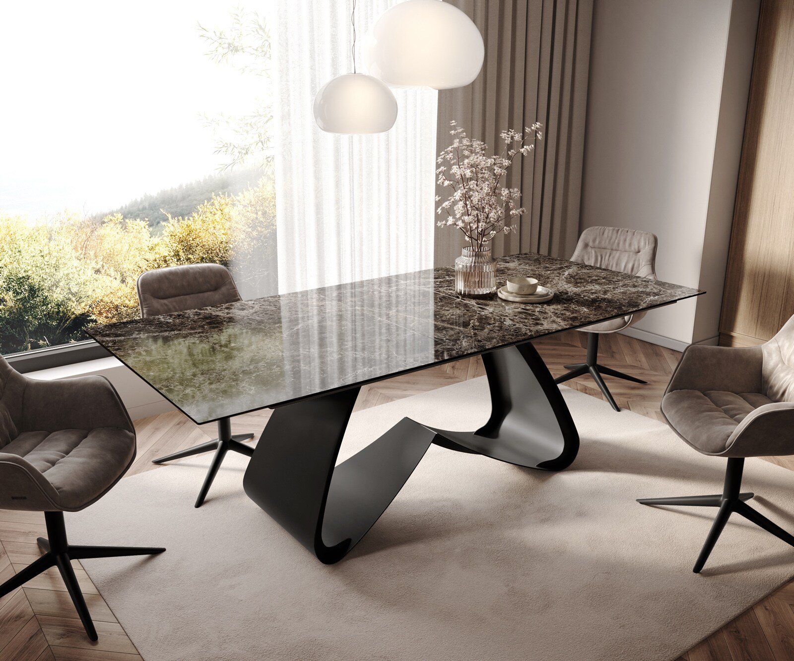 Esstisch Edge 180-220x100 Keramik Laminam® Emperador Extra Lucidato Dunkelb günstig online kaufen