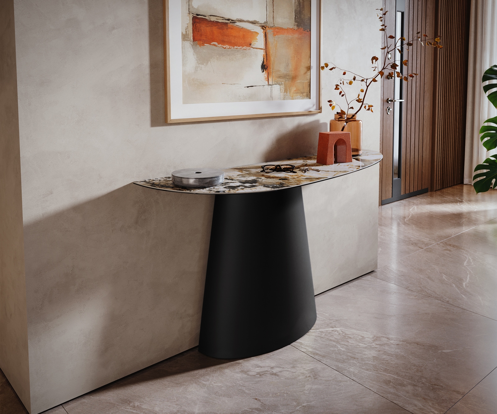 Konsolentisch Edge Oval 140x40 cm Keramik Patagonia Poliert Conos Metall Schwarz