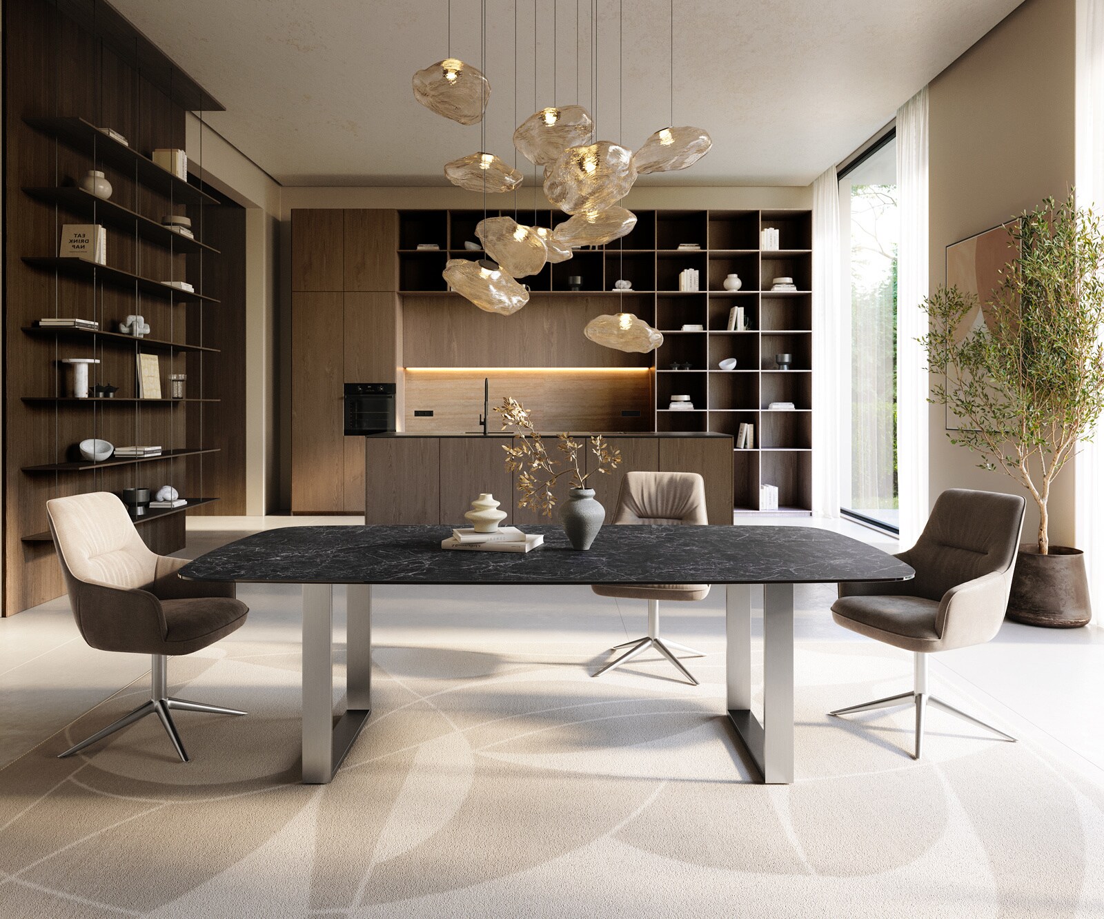 Esstisch Edge Boot 240x120 cm Keramik Laminam® Nero Greco Anthrazit Edelstahl Schmal 2