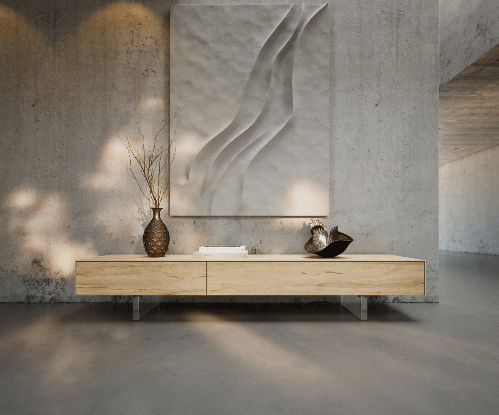 Lowboard Cuor 200 cm Keramik Laminam® Sabbia Eichefarbig 1 Klappe 1 Schubfach Fuß Schwebeoptik Acrylglas 3 Lowboard Cuor 200 cm Keramik Laminam® Sabbia Eichefarbig 1 Klappe 1 Schubfach Fuß Schwebeoptik Acrylglas 3