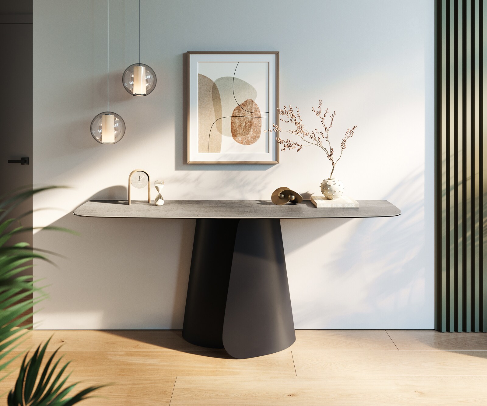 Konsolentisch Edge Boot 180x40 cm Keramik Beton Grau Livos Metall Schwarz 1