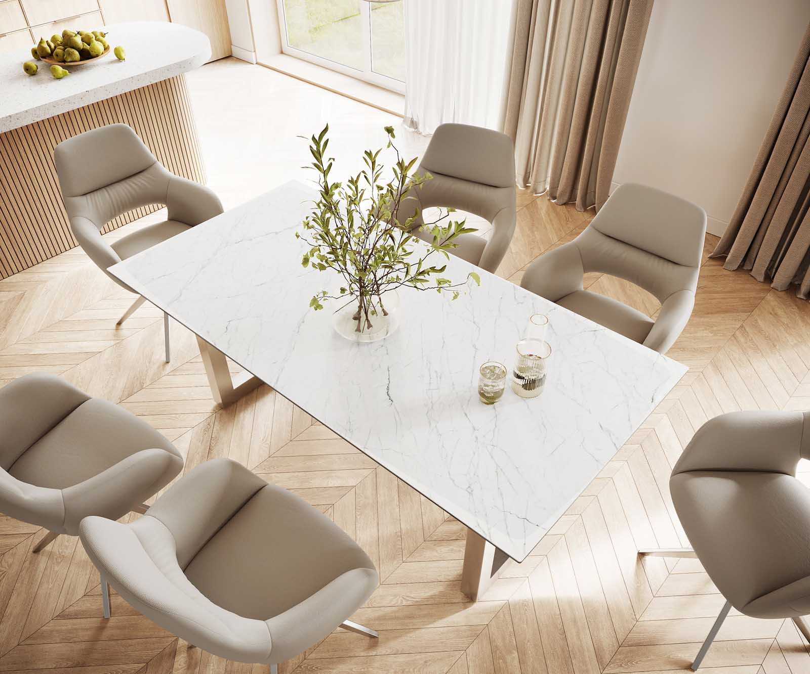 Esstisch Edge 200x100 Keramik Laminam® Statuarietto Weiß Edelstahl Breit 4