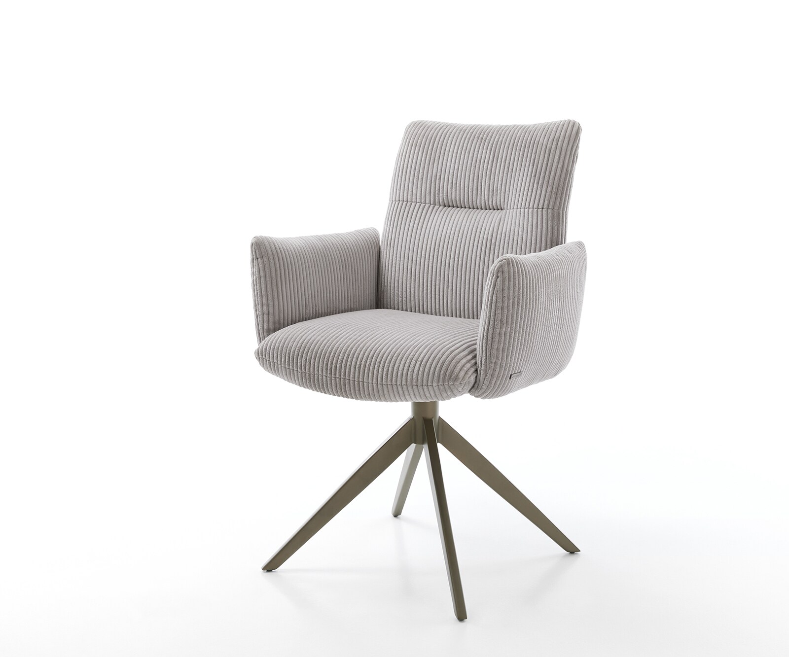 Drehstuhl Jova-Flex mit Armlehnen Cord Silbergrau Kreuzgestell breit Effektfinish Titan 360° drehbar Taschenfederkern