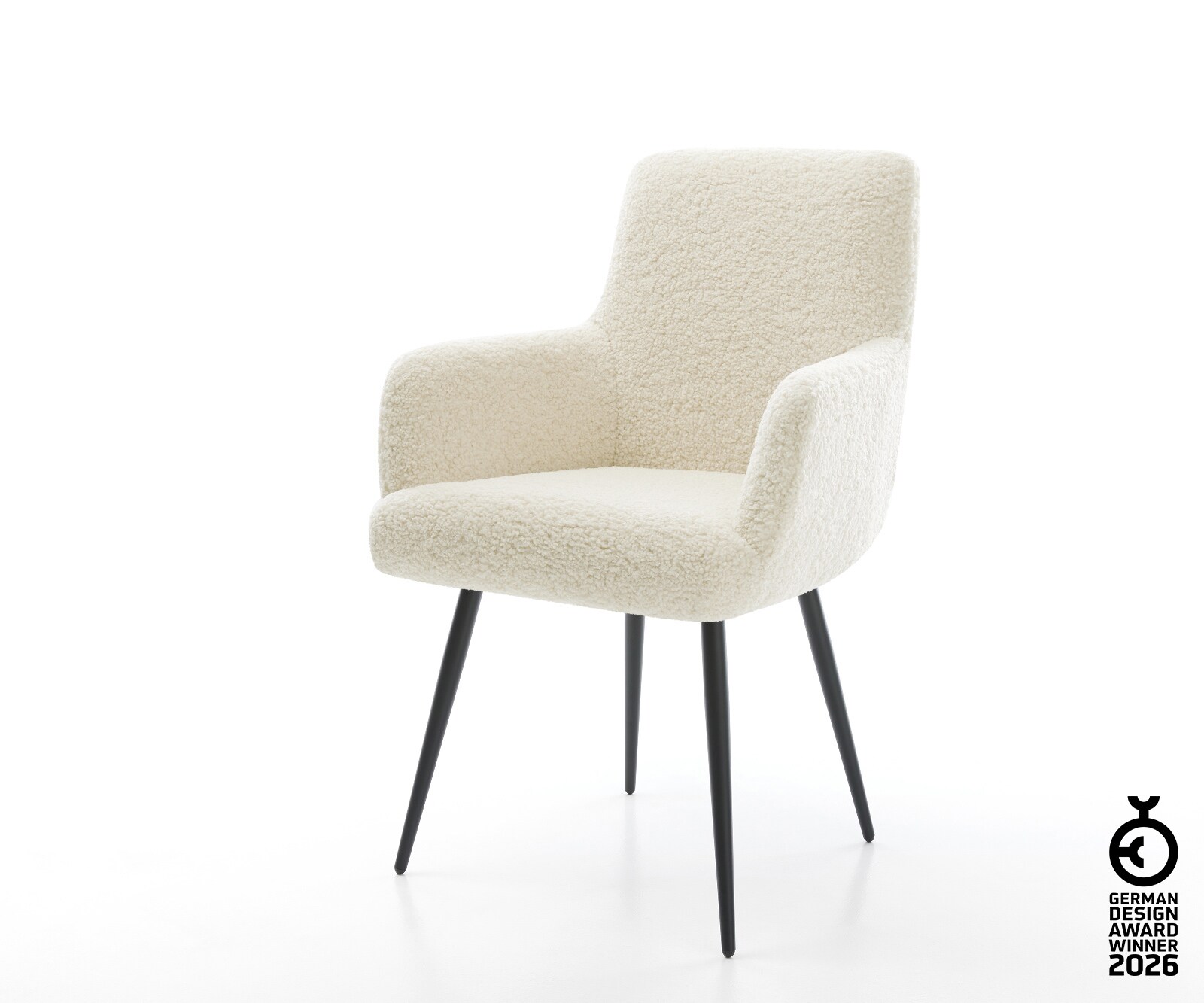 Esszimmerstuhl Heira-Flex mit Armlehnen Teddystoff Beige 4-Fuß konisch Schw günstig online kaufen