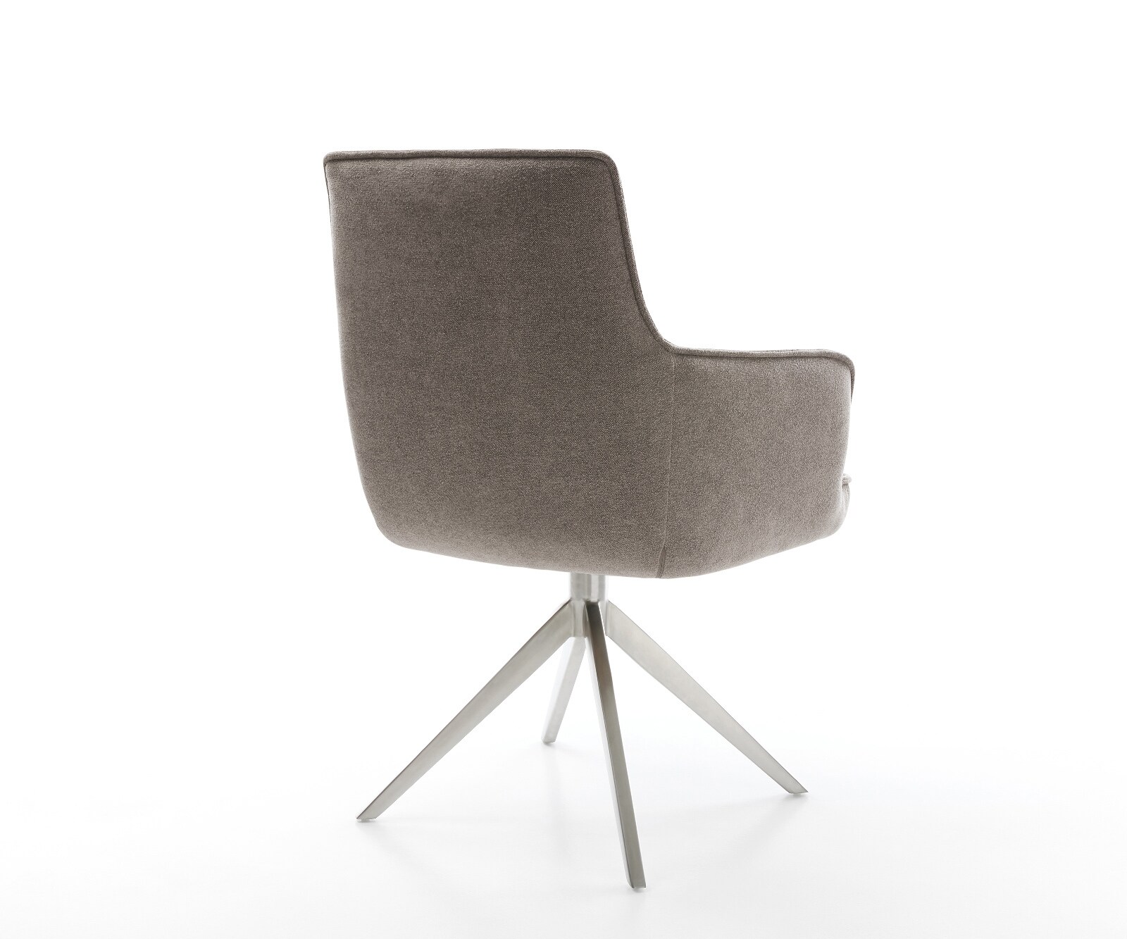 Drehstuhl Heira-Flex mit Armlehnen Strukturstoff Soft Taupe Kreuzgestell breit Edelstahl 360° drehbar Wippfunktion Taschenfederkern 4