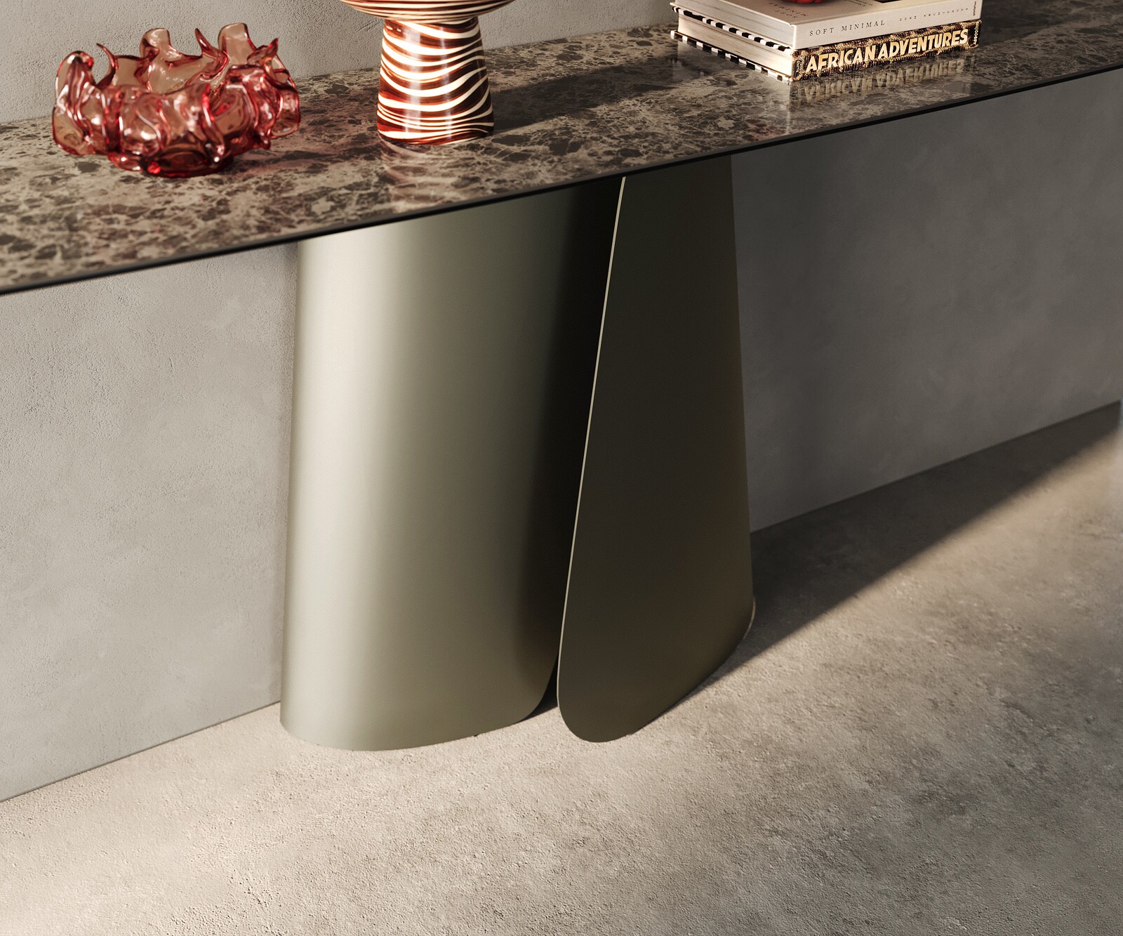 Konsolentisch Edge Boot 180x40 cm Keramik Emperador Extra Lucidato Dunkelbraun Livos Metall Effektfinish Titan 6