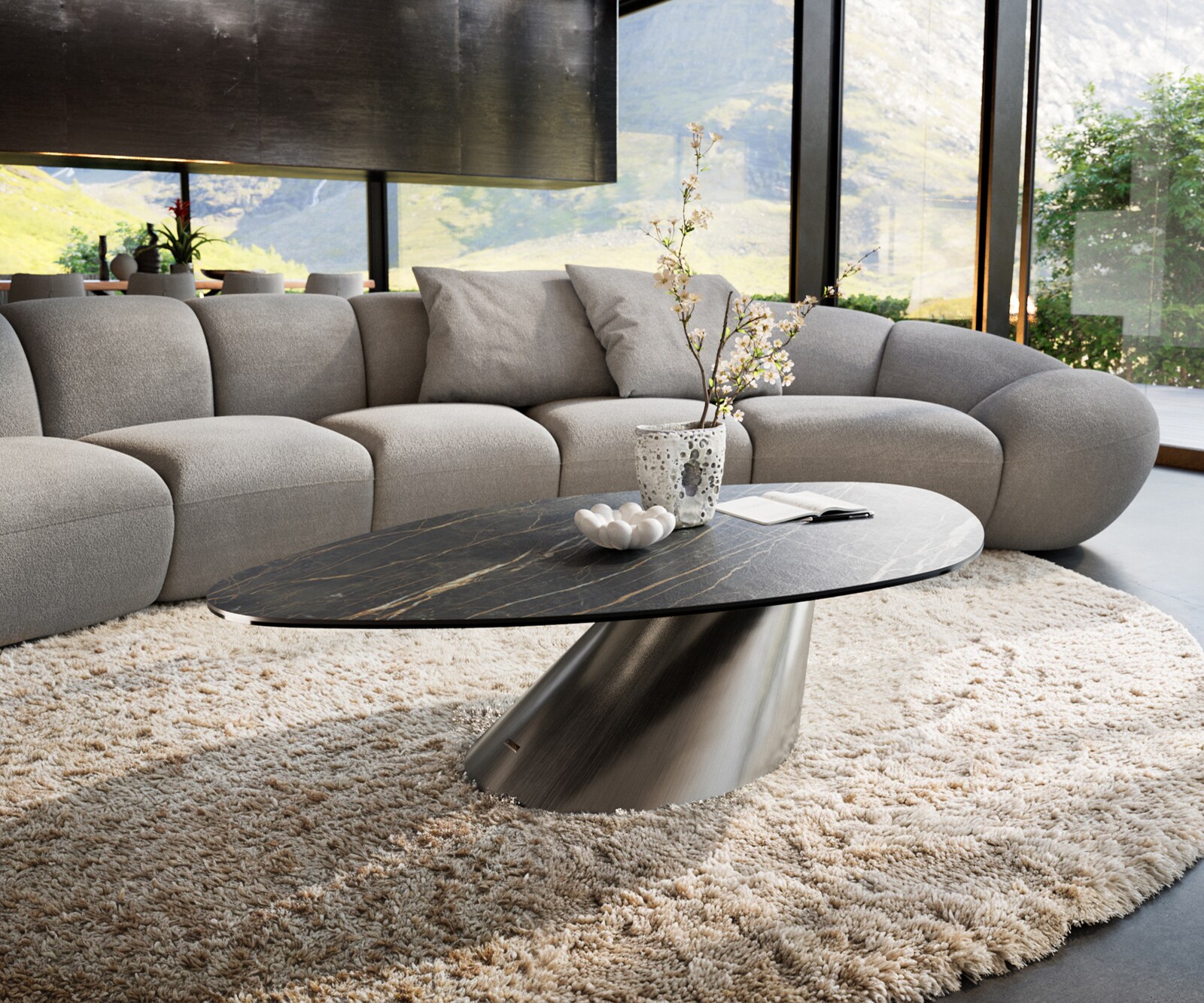 Couchtisch Edge Organisch 140x76 cm Keramik Laminam® Noir Desir Braun Conis günstig online kaufen
