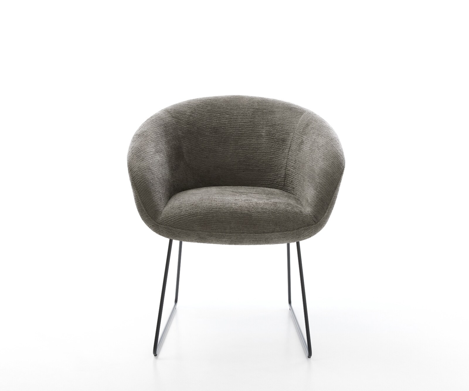 Esszimmerstuhl Vinka-Flex mit Armlehnen Bouclé Soft Schlamm Kufengestell Schwarz Taschenfederkern 2