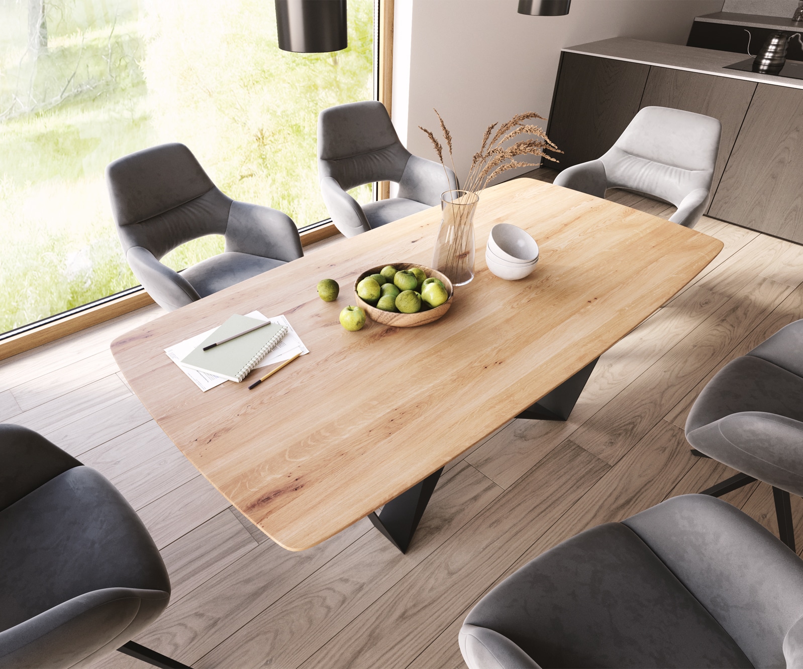 Esstisch Edge Boot 200x100x2,5-3 Eiche Natur Spider Flachstahl Schwarz Schweizer Kante 2 Esstisch Edge Boot 200x100x2,5-3 Eiche Natur Spider Flachstahl Schwarz Schweizer Kante 2