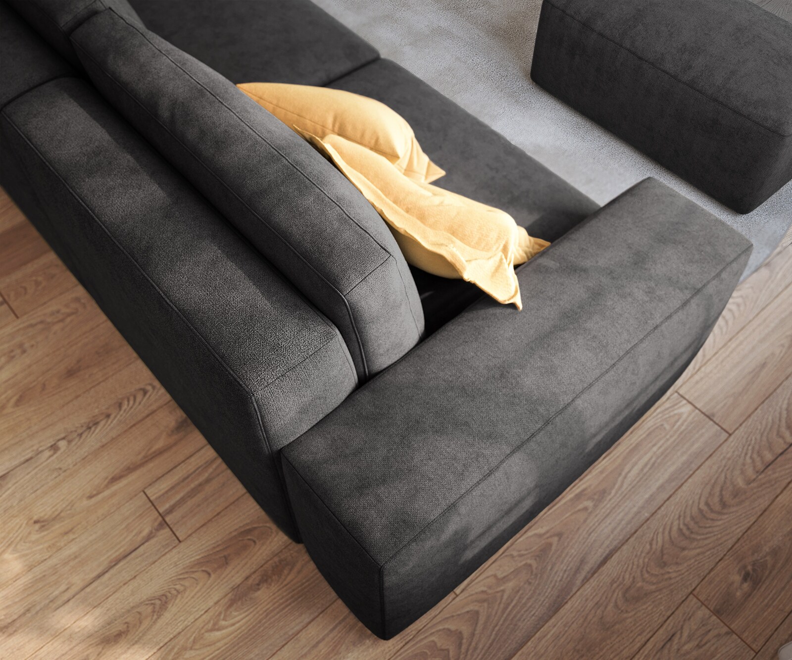 Big-Sofa Lanzo 230x95 cm Mikrofaser Schwarz mit Hocker 5