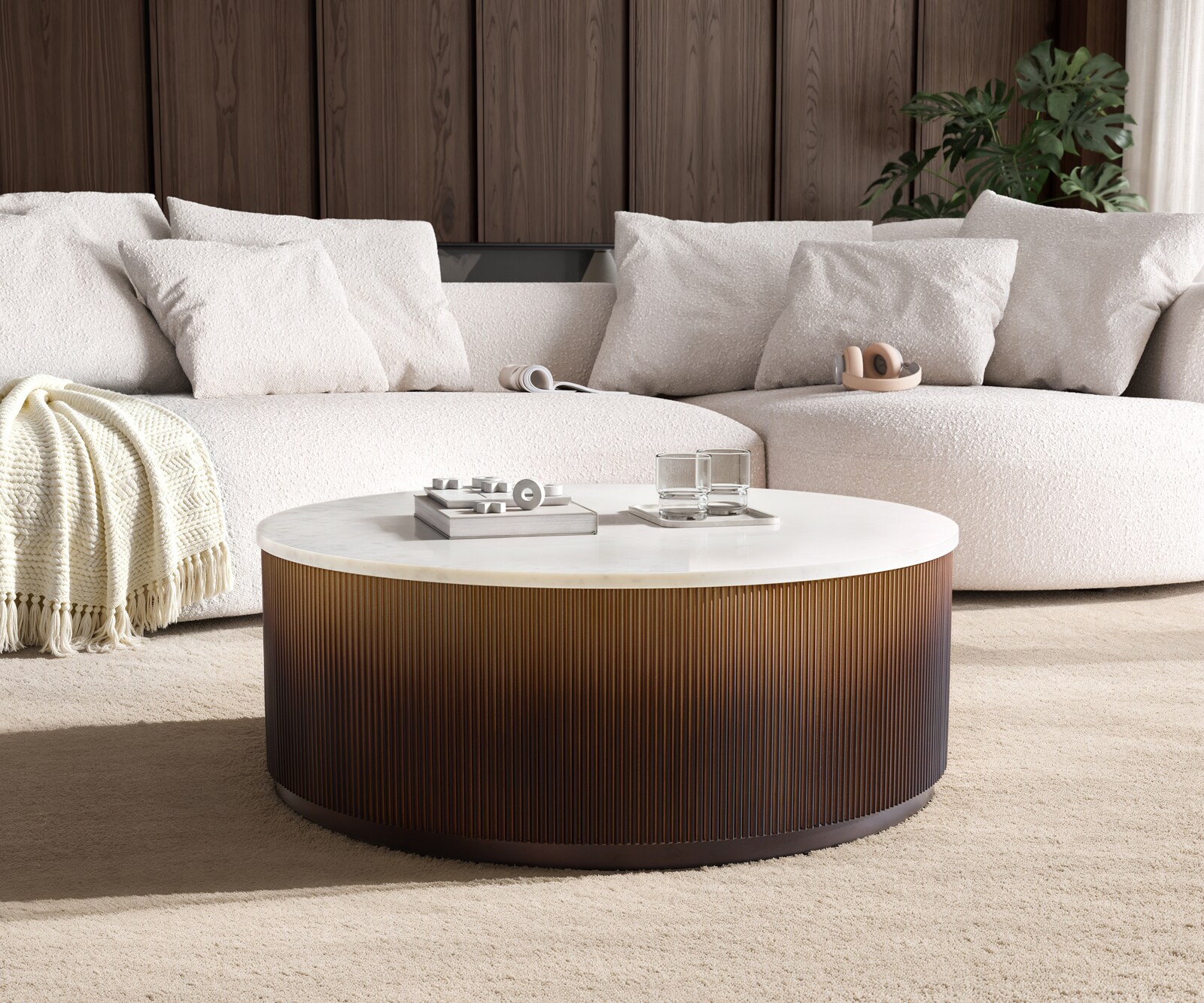 Couchtisch Fiorano 90x90 cm Marmor Weiß Metall Gold Ombre 3