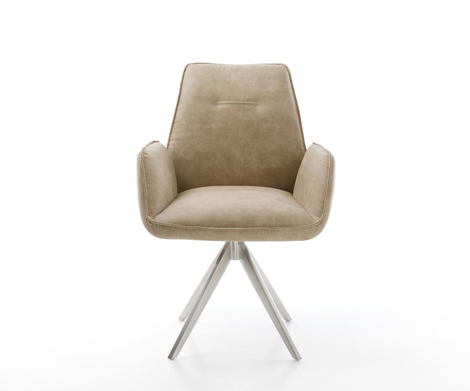 Esszimmerstuhl Zoa-Flex Mikrofaser Beige Vintage Kreuzgestell kantig Edelstahl Taschenfederkern 1