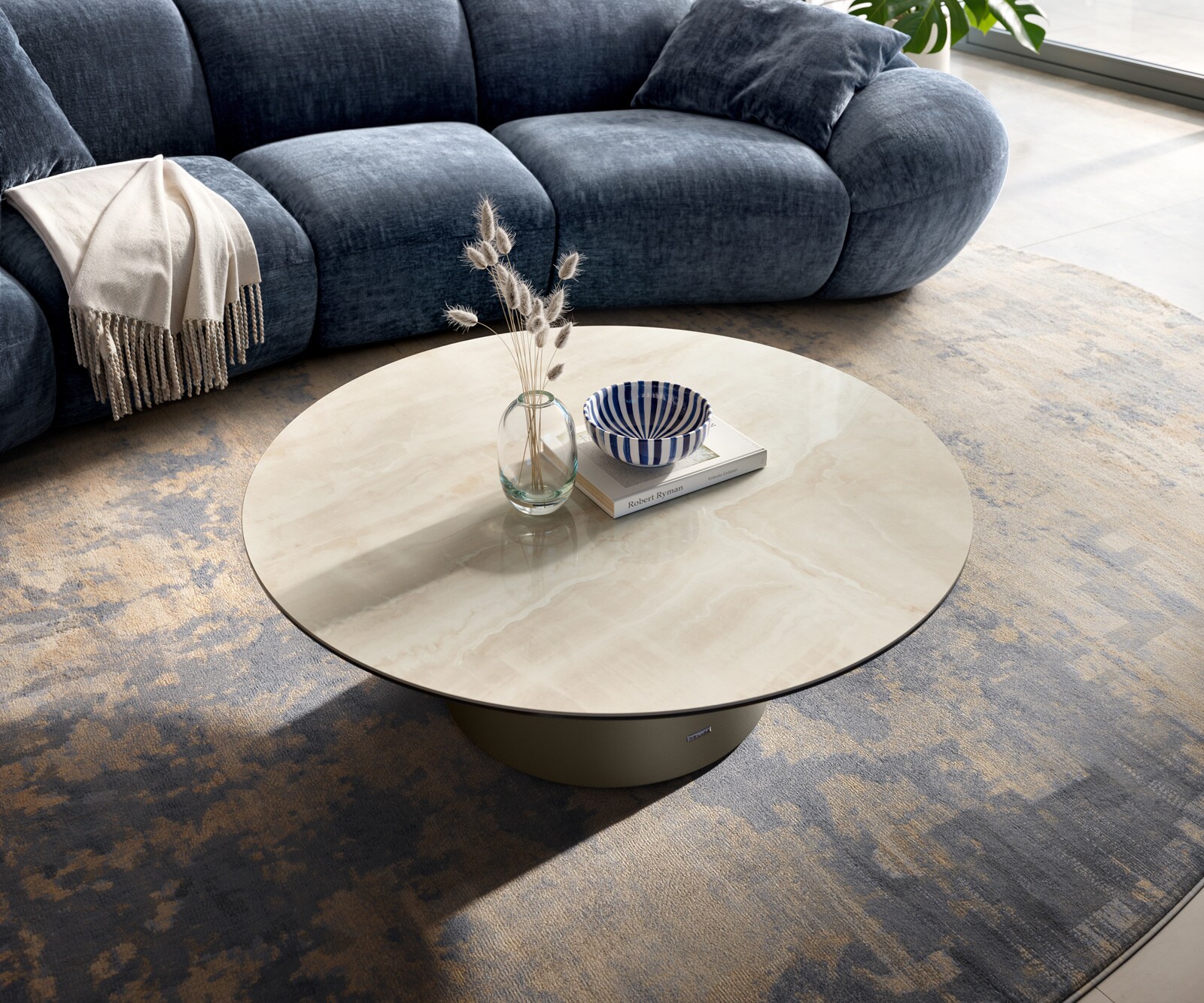 Couchtisch Edge Rund 100x100 cm Keramik Onyx Champagne Borna Effektfinish Titan 3