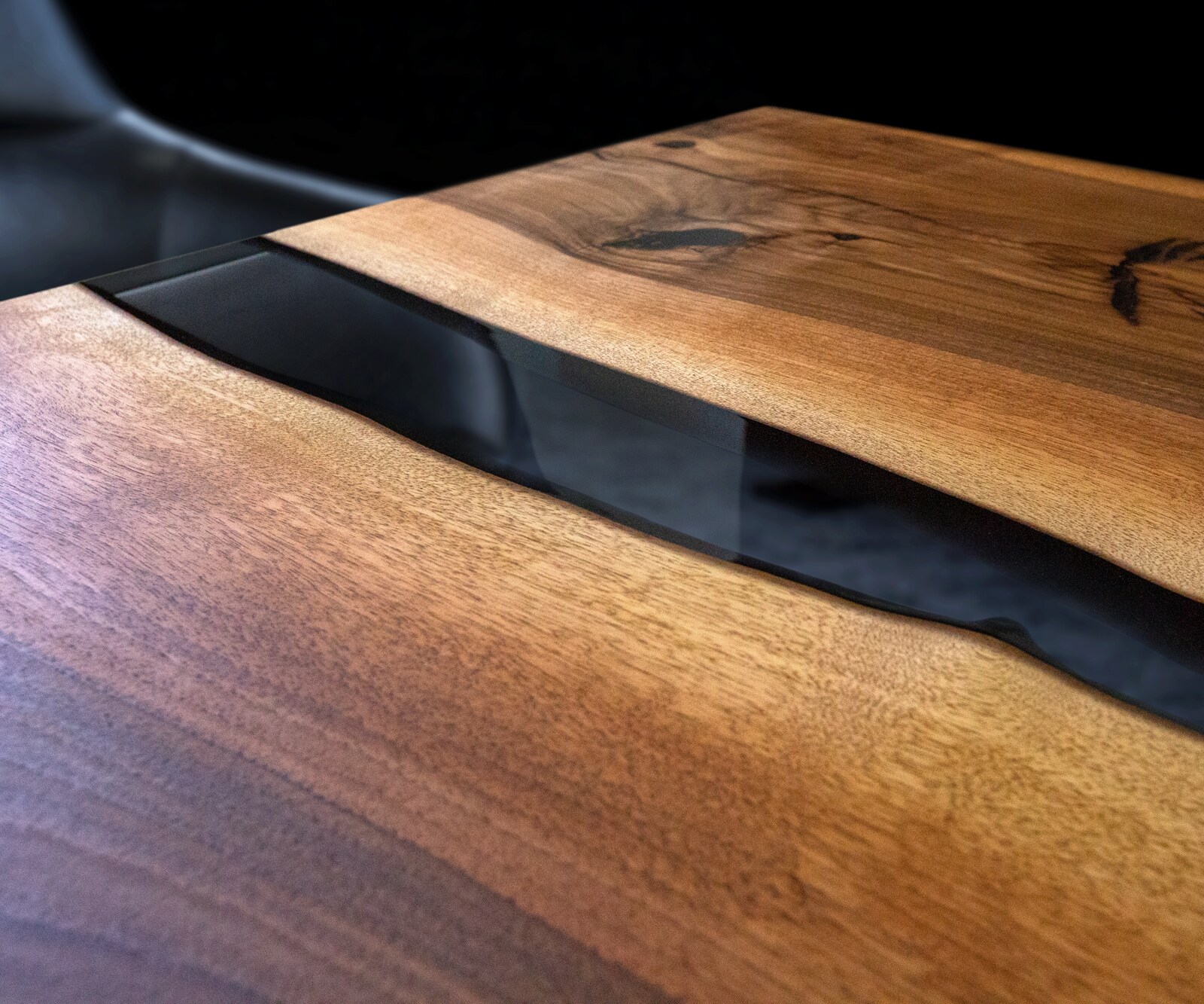 Tischplatte Walnuss Natur 200 cm Epoxid Schwarz-Transparent Unikat Nr. 32333 4