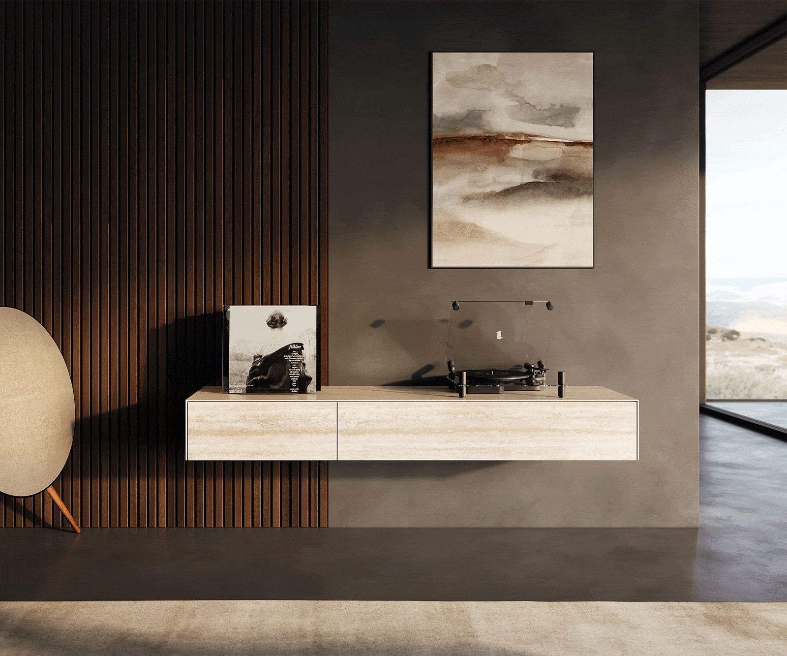 Lowboard Cuor 150 cm Keramik Laminam® Travertino Bianco Creme-Weiß 1 Klappe 1 Schubfach Schwebend 1