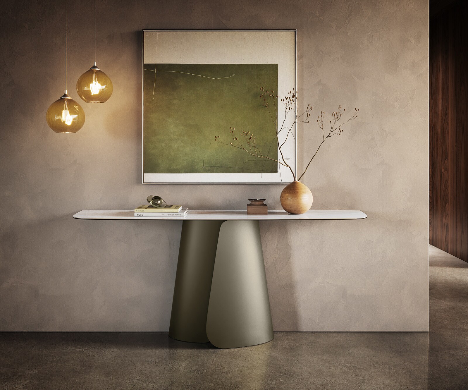 Konsolentisch Edge Boot 180x40 cm Keramik Onyx Pearl Livos Metall Effektfinish Titan