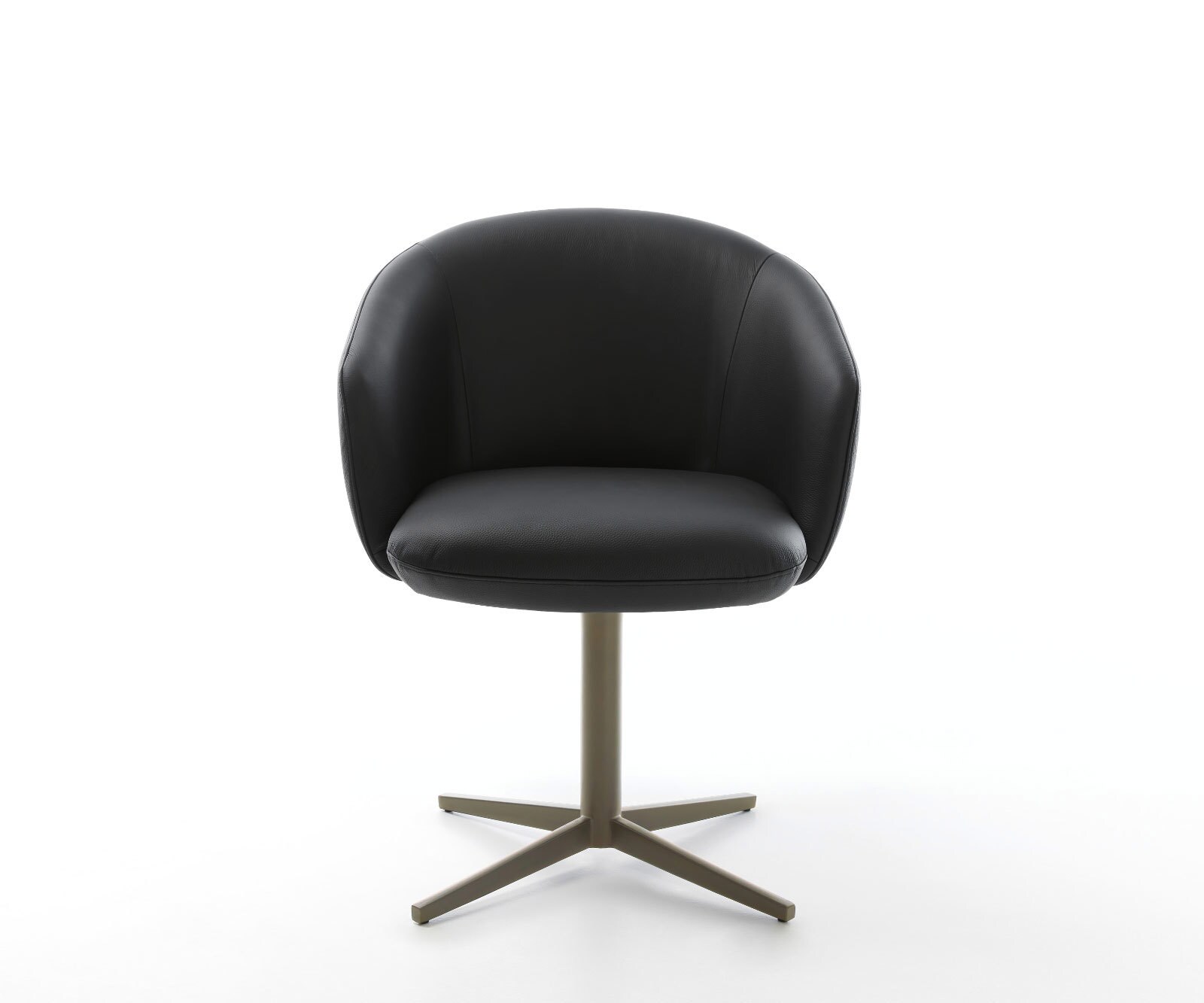 Drehstuhl Caja-Flex mit Armlehnen Echt-Leder Schwarz Fußkreuz Effektfinish Titan 360° drehbar Taschenfederkern 1