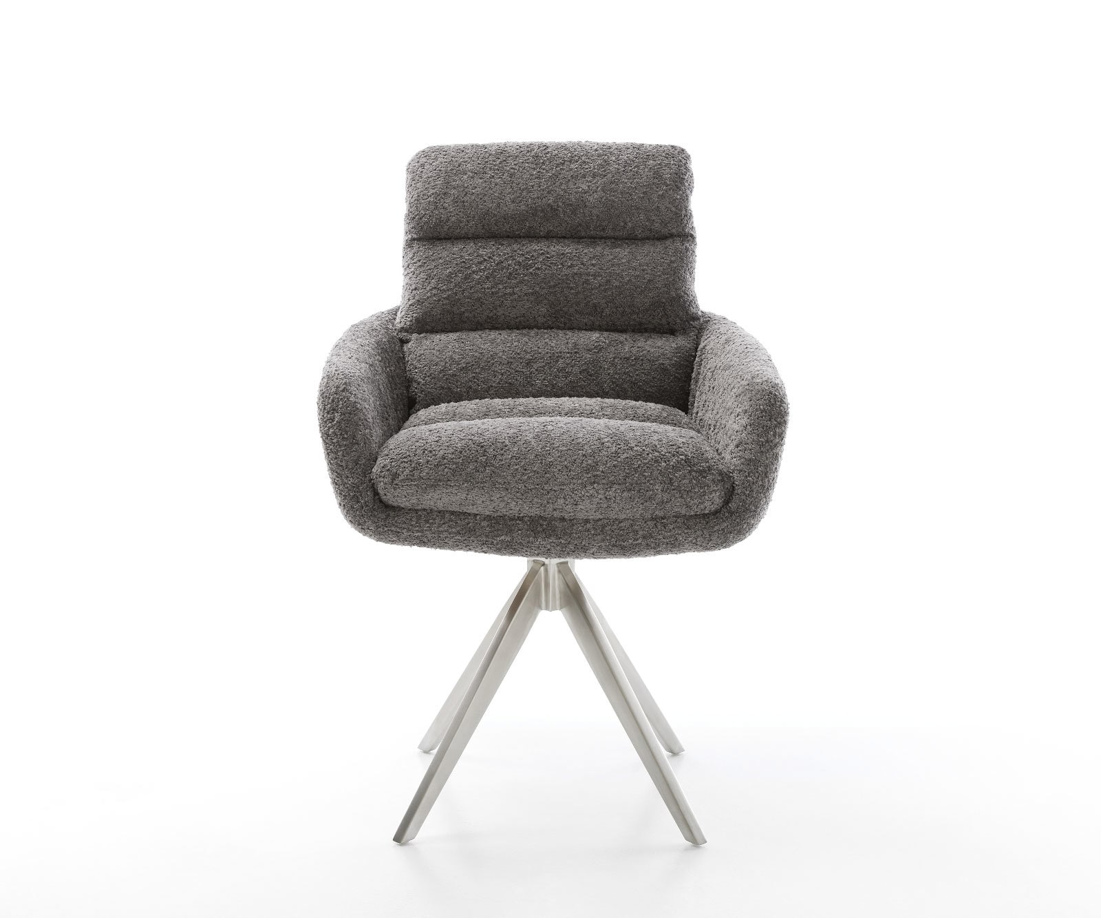 Esszimmerstuhl Abelia-Flex mit Armlehnen Bouclé Grau Kreuzgestell kantig Edelstahl 1 Esszimmerstuhl Abelia-Flex mit Armlehnen Bouclé Grau Kreuzgestell kantig Edelstahl 1