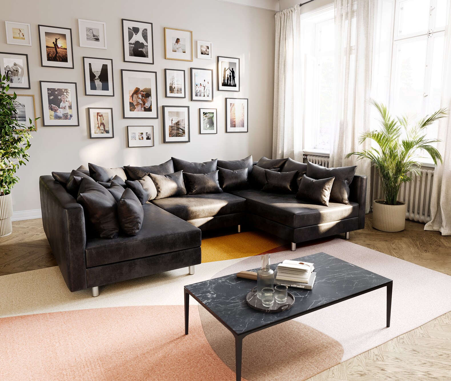 Wohnlandschaft Clovis Anthrazit Antik Optik Modulsofa 