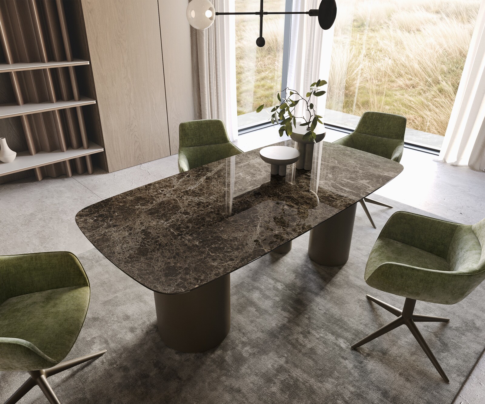 Esstisch Edge Boot 200x100 Keramik Emperador Extra Lucidato Dunkelbraun Troa Metall Effektfinish Titan 2