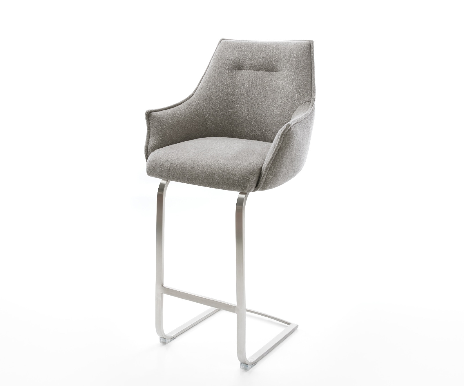 Barstuhl Alja-Flex Strukturstoff Soft Grau Freischwinger Flach Edelstahl Silberfarben Taschenfederkern