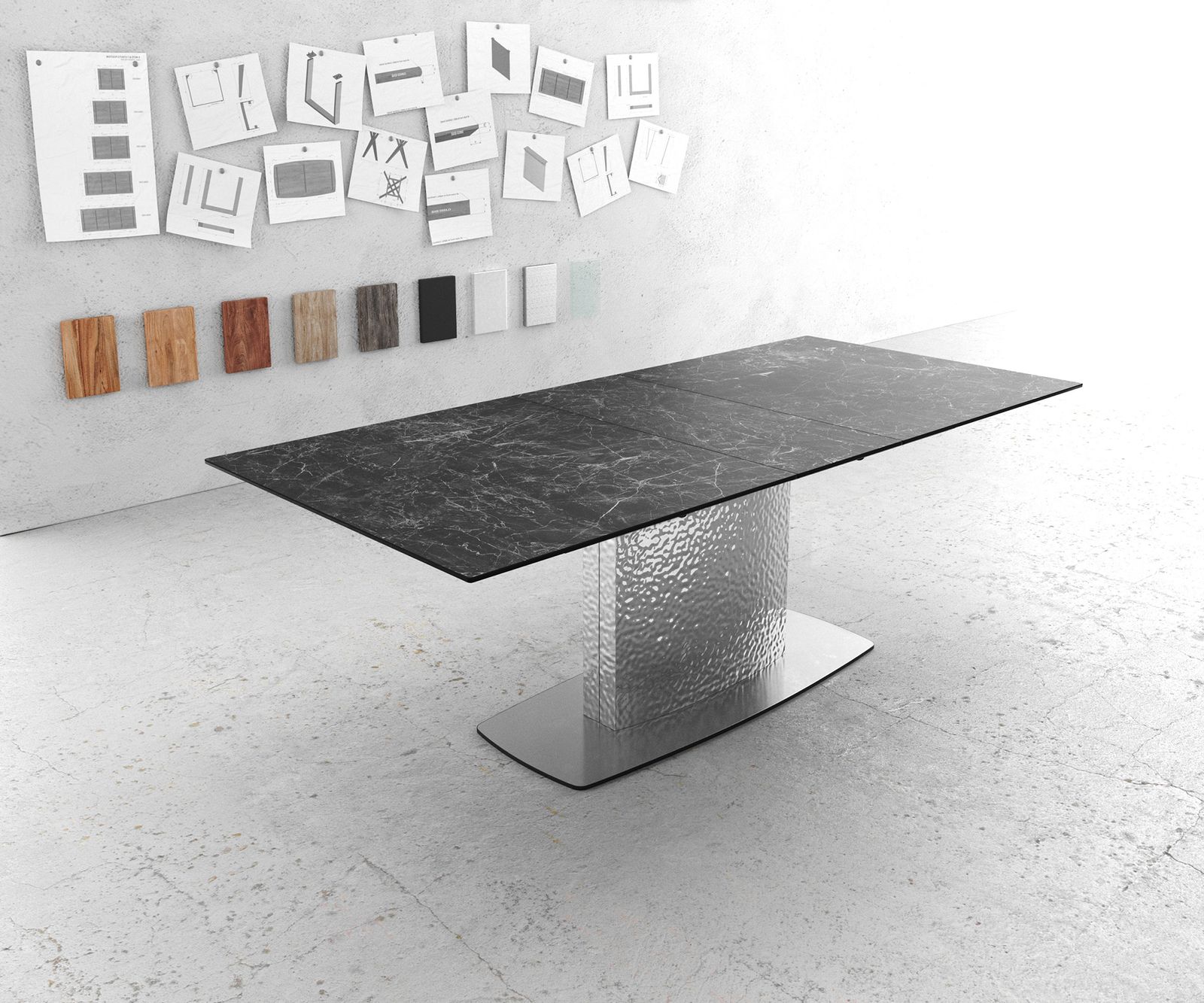 Esstisch Edge 180-220x90 Keramik Laminam®Nero Greco Anthrazit Wave Edelstahl ausziehbar Esstisch Edge 180-220x90 Keramik Laminam®Nero Greco Anthrazit Wave Edelstahl ausziehbar