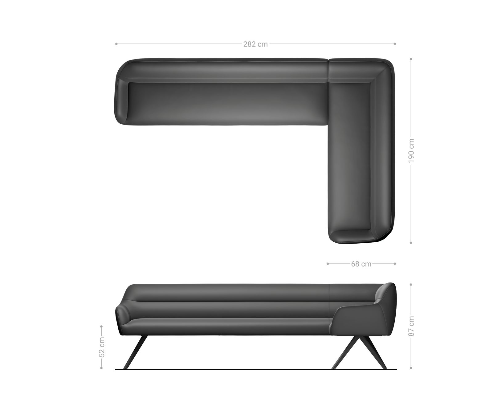 Esszimmerbank Taya-Flex 285x190 cm Mikrofaser Anthrazit Vintage Kreuzgestell kantig Effektfinish Titan Taschenfederkern Links 8