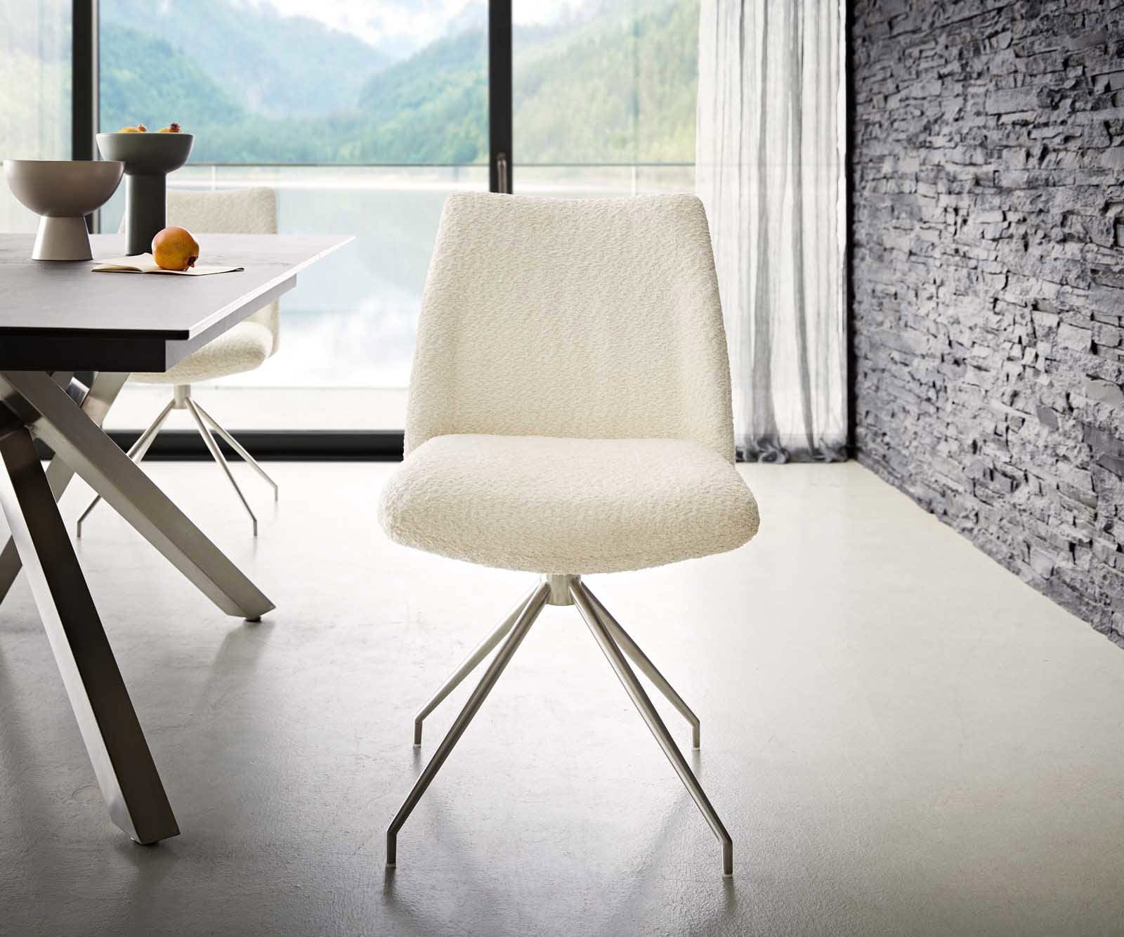 Drehstuhl Elso-Flex Bouclé Weiß Kreuzgestell konisch Edelstahl 180° drehbar Taschenfederkern 1 Drehstuhl Elso-Flex Bouclé Weiß Kreuzgestell konisch Edelstahl 180° drehbar Taschenfederkern 1