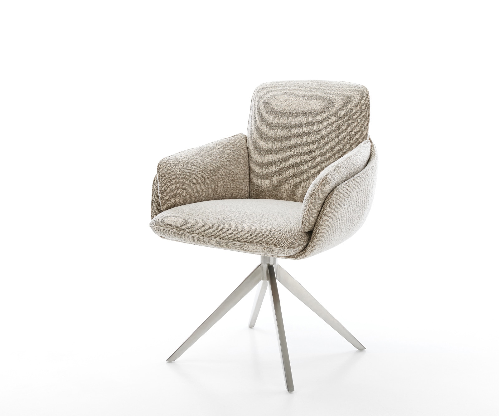 Drehstuhl Luan-Flex mit Armlehnen Webstoff Soft Beige Kreuzgestell breit Edelstahl 360° drehbar Wippfunktion