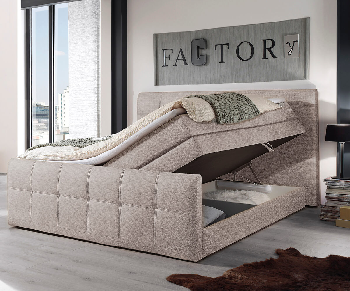 Boxspringbett Amarillo 180x200 Beige Strukturstoff Topper 1