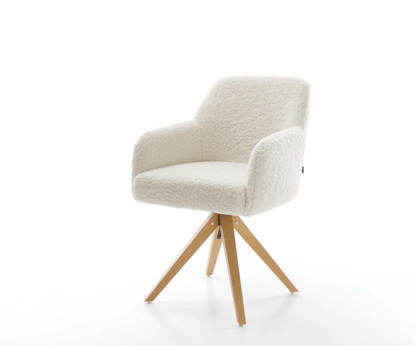 Chaise-pivotante Greg-Flex tissu teddy beige pied en bois angulaire naturel pivotement sur 180° ressorts ensachés