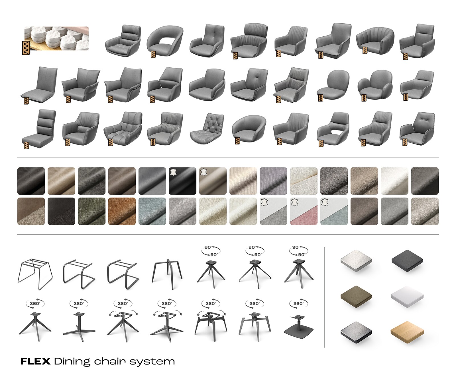 Drehstuhl Nube-Flex Strukturstoff Soft Grau Fußkreuz Edelstahl 360° drehbar Wippfunktion Taschenfederkern 7