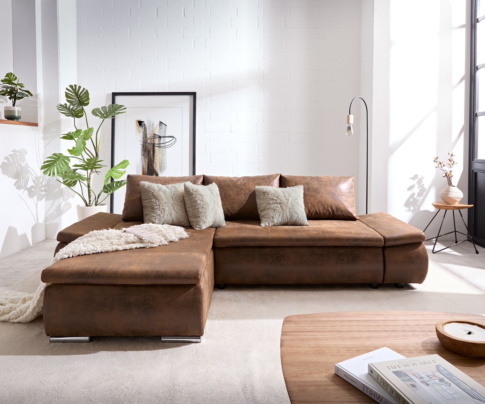Ecksofa Abilene 260x175 cm Braun Ottomane variabel mit Schlaffunktion 1 Ecksofa Abilene 260x175 cm Braun Ottomane variabel mit Schlaffunktion 1
