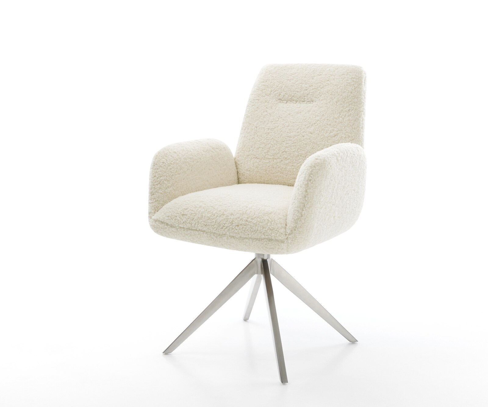 Chaise-pivotante Zoa-Flex tissu teddy beige pied croisé large acier inoxydable pivotement sur 360° fonction bascule ressorts ensachés