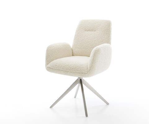 Drehstuhl Zoa-Flex Teddystoff Beige Kreuzgestell breit Edelstahl 360° drehbar Wippfunktion Taschenfederkern