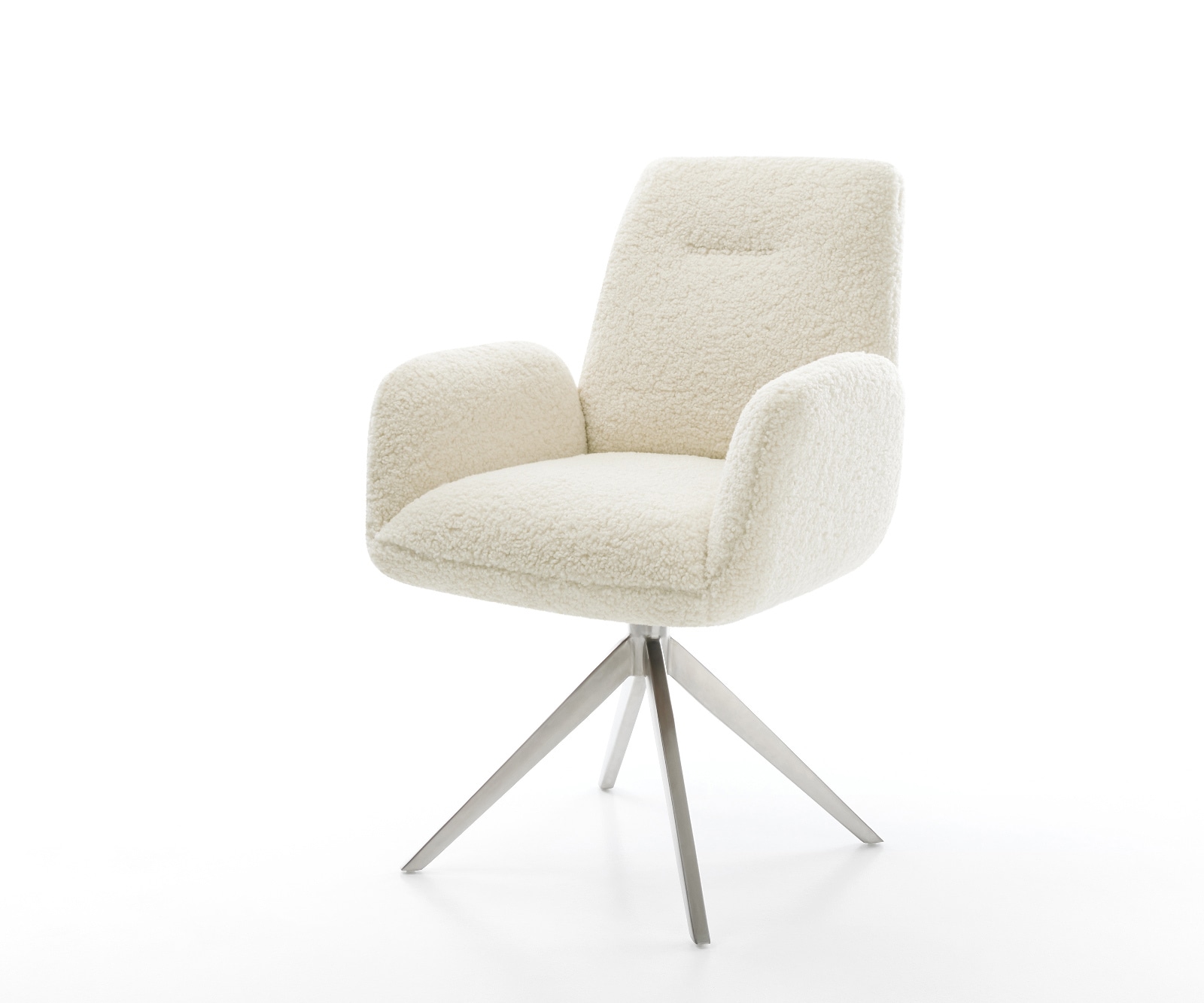Drehstuhl Zoa-Flex Teddystoff Beige Kreuzgestell breit Edelstahl 360° drehbar Wippfunktion Taschenfederkern