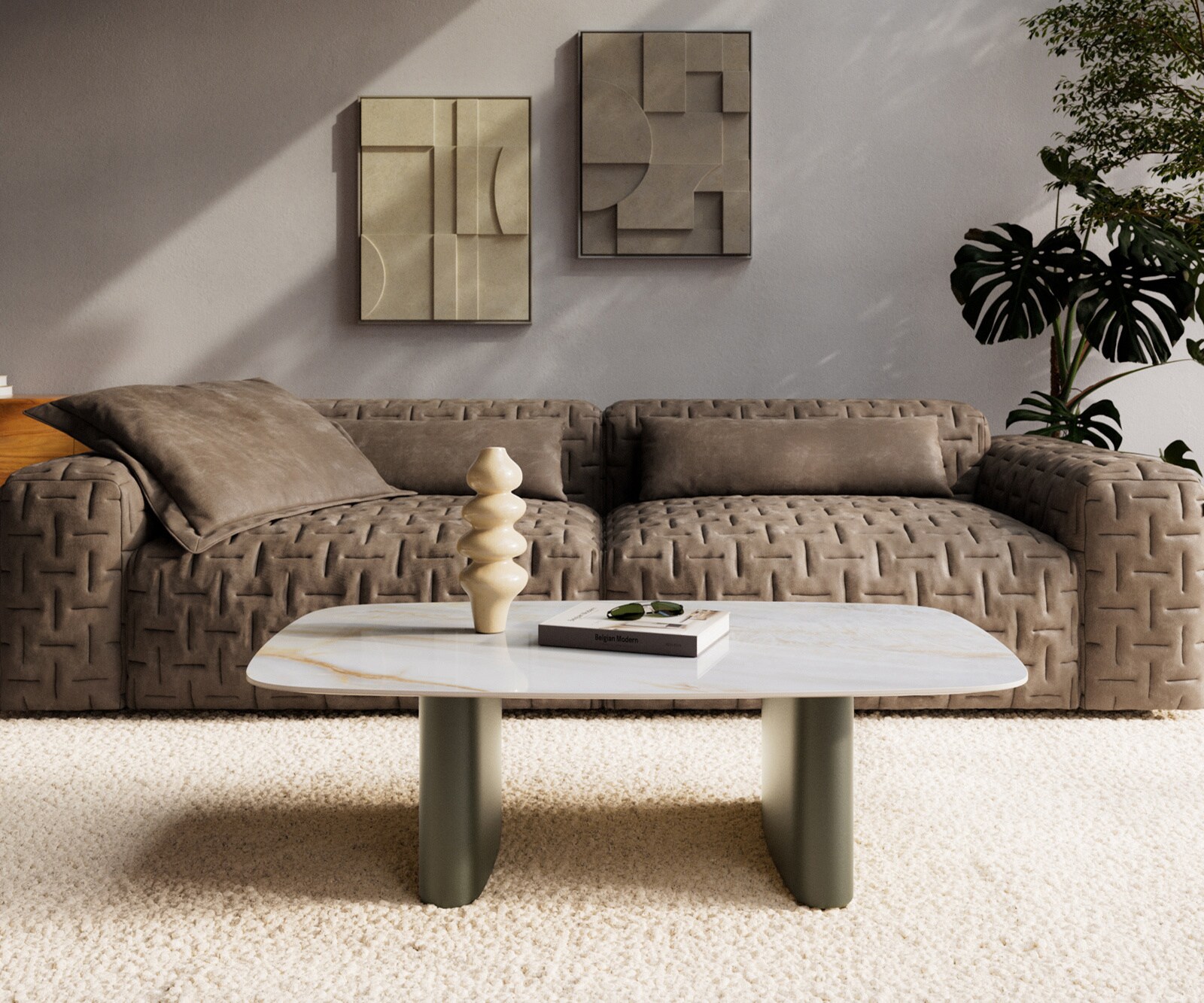 Couchtisch Edge Boot 120x70 cm Keramik Onyx Pearl Ovada Effektfinish Titan 2