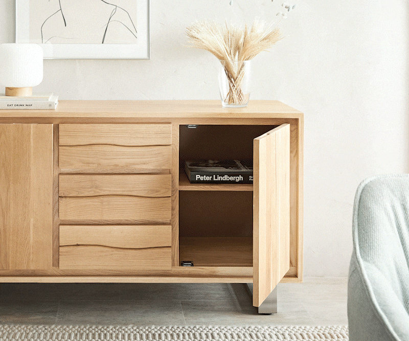 Sideboard Live-Edge 150 cm Eiche Natur 3 Schübe 2 Türen 6