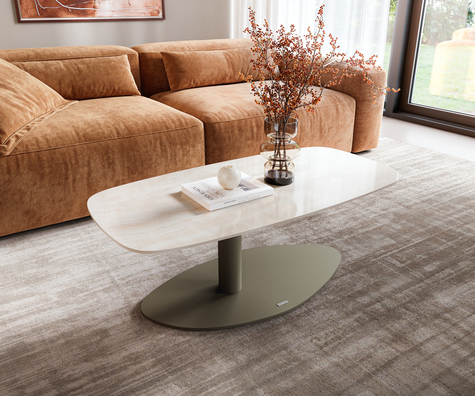 Couchtisch Edge Boot 100x50 cm Keramik Onyx Champagne Vibany Metall Effektfinish Titan