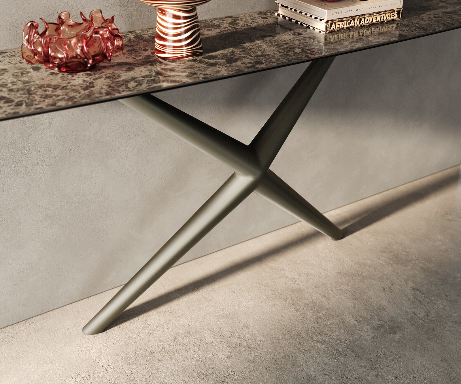 Konsolentisch Edge Boot 180x40 cm Keramik Emperador Extra Lucidato Dunkelbraun Estelo Metall Effektfinish Titan 5