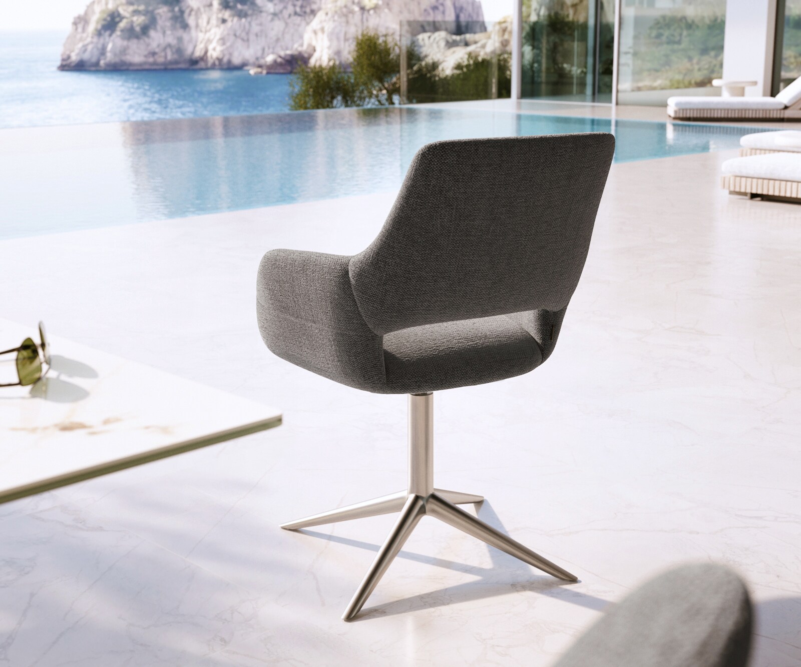 Outdoorstuhl Yago-Flex mit Armlehnen Strukturstoff Graphit Fußkreuz Edelstahl 360° drehbar Wippfunktion 4