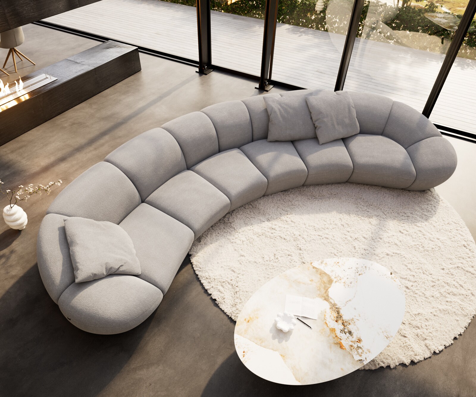 Big-Sofa Lunna 470x210 cm Strukturstoff Soft Grau 3 Kissen 1