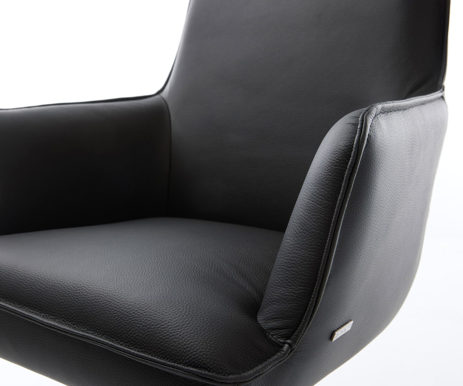 Drehstuhl Heira-Flex mit Armlehnen Echt-Leder Schwarz Kreuzgestell breit Edelstahl 360° drehbar Wippfunktion Taschenfederkern 3