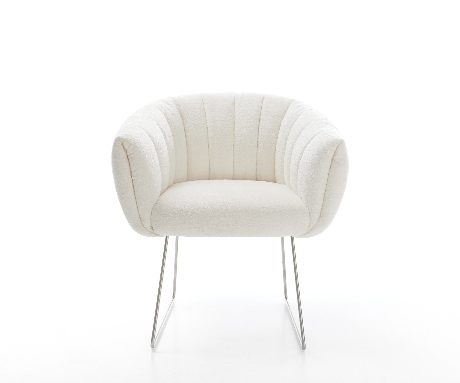 Esszimmerstuhl Jada-Flex Bouclé Soft Beige Kufengestell Edelstahl Taschenfederkern 1