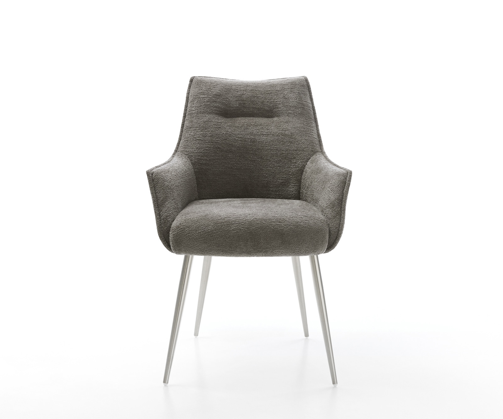 Esszimmerstuhl Alja-Flex mit Armlehnen Bouclé Soft Schlamm 4-Fuß konisch Edelstahl Taschenfederkern 1