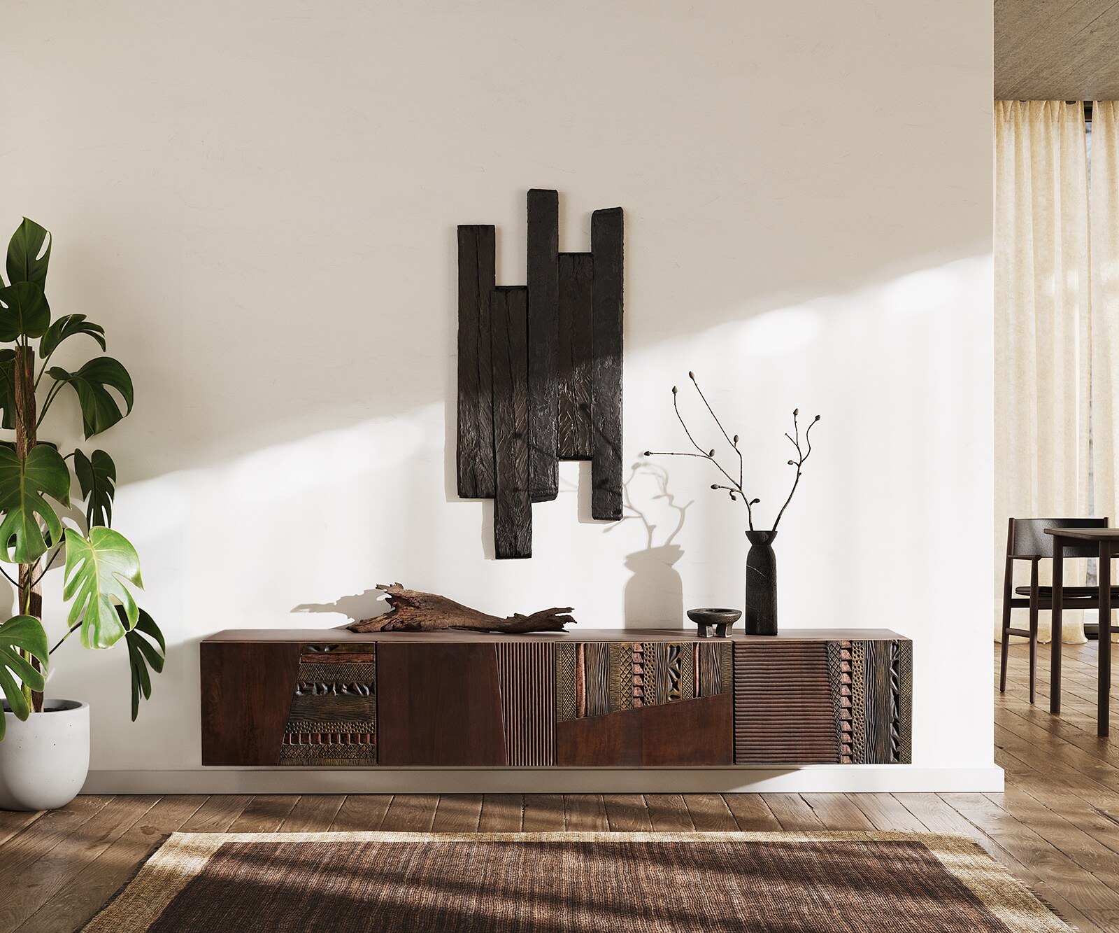 Lowboard Imara 200 cm Mango Braun 4 Türen schwebend 1